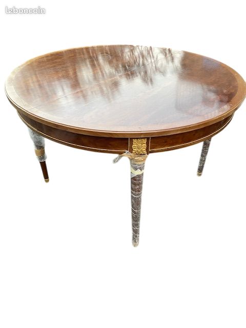 Table ronde extensible acajou et bronze (image 1)