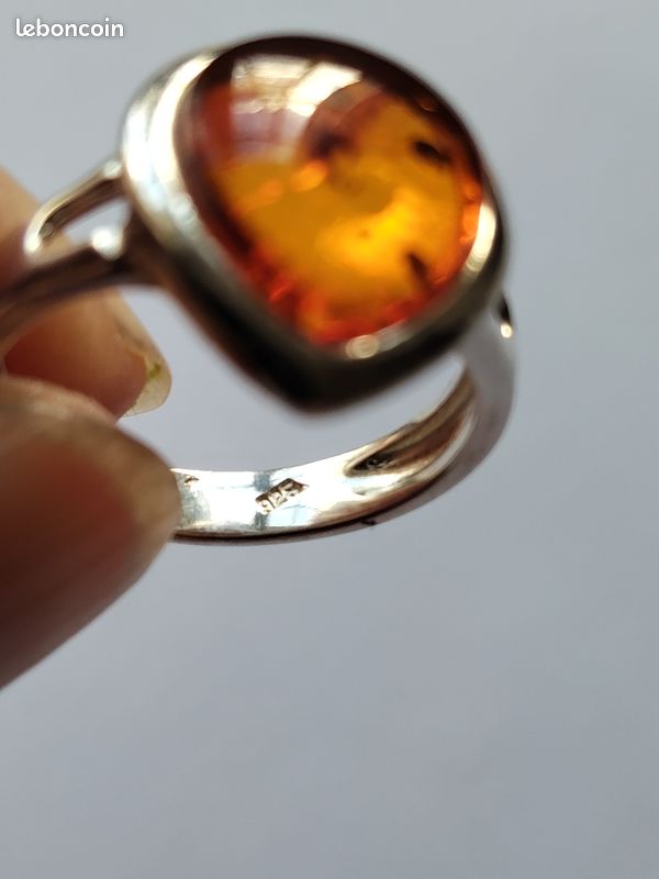 Bague en ambre et argent massif 925 - Montres & Bijoux