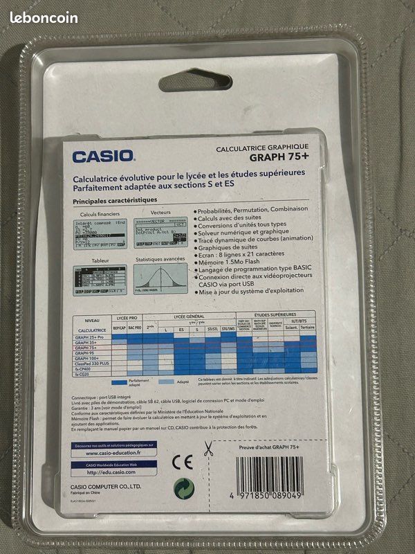 Calculatrice Graphique CASIO GRAPH 75+ – Occasion, Fonctionnelle