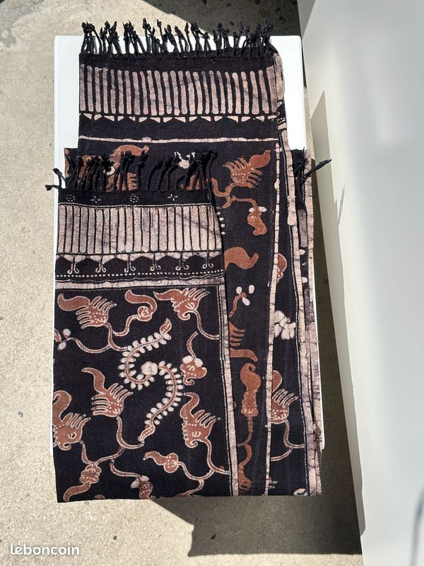 Batik imprimé noir et marron, tissu cérémoniel indonésien 185x50 (image 8)