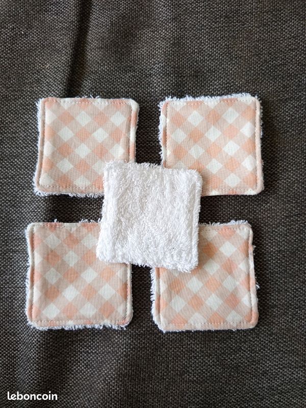 Sac pochon + 5 lingettes lavables réutilisables 8 x 8 cm « imprimé vichy » (image 4)