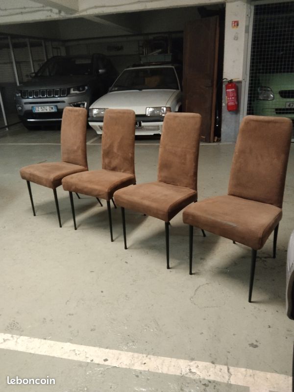 4 chaises fly Line carré vi cuir alcantara beige tendu (image 1)