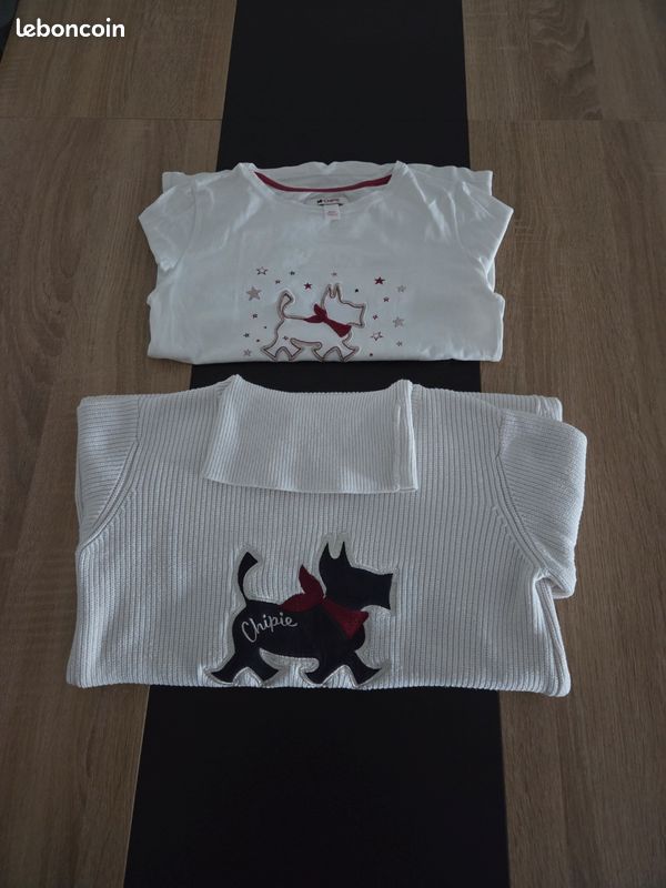 ✨ Lot 2 pièces / Ensemble Chipie fille 8 ans (128 cm) — Pull col roulé + T-shirt manches longues (image 2)