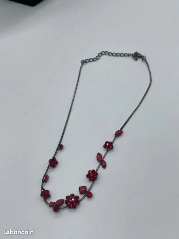 PENDENTIF MODE ÉMAIL rouge cristal rose fleur pull chaîne collier EUR 7,72 - FR