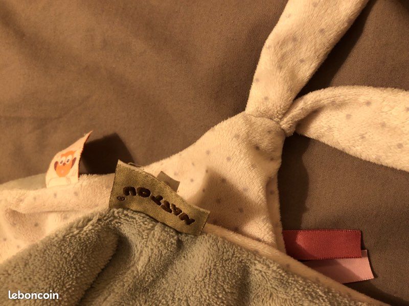 🧸Doudou plat marionnette à doigt éléphant gris rose collection Adèle et Valentine -TBE-NATTOU🧸 (image 6)