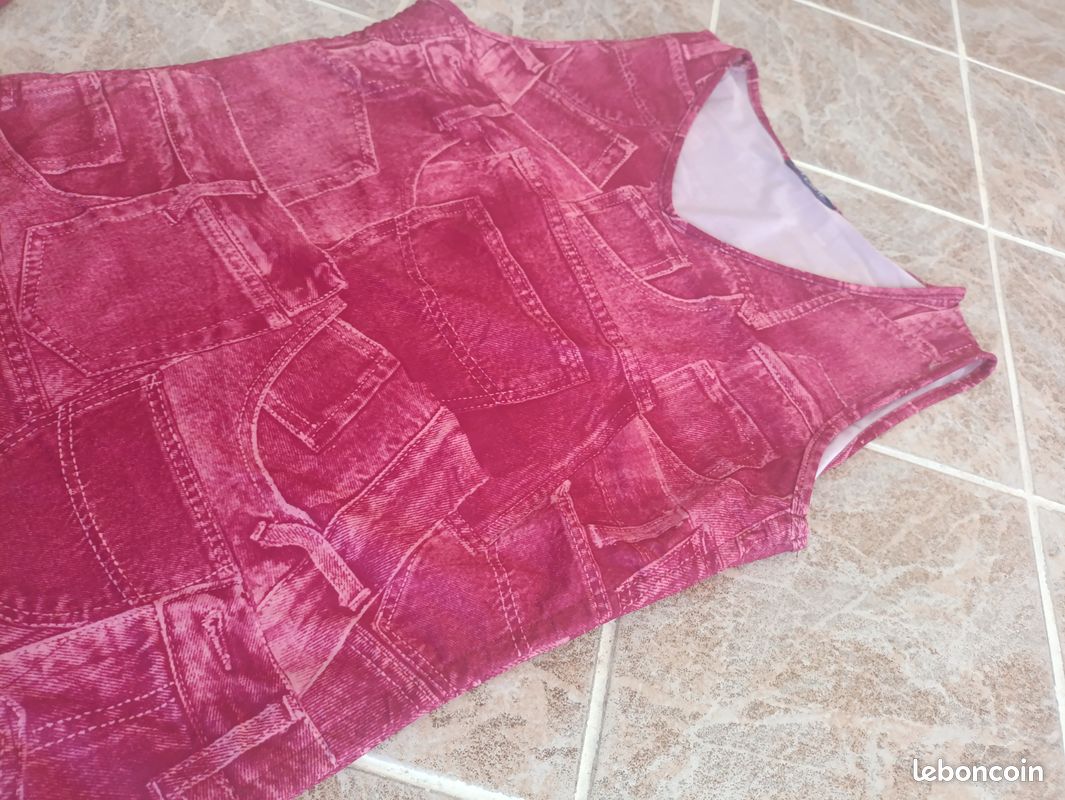 (C) Haut débardeur rose imprimé jean y2k Taille S rose fuschia (image 2)