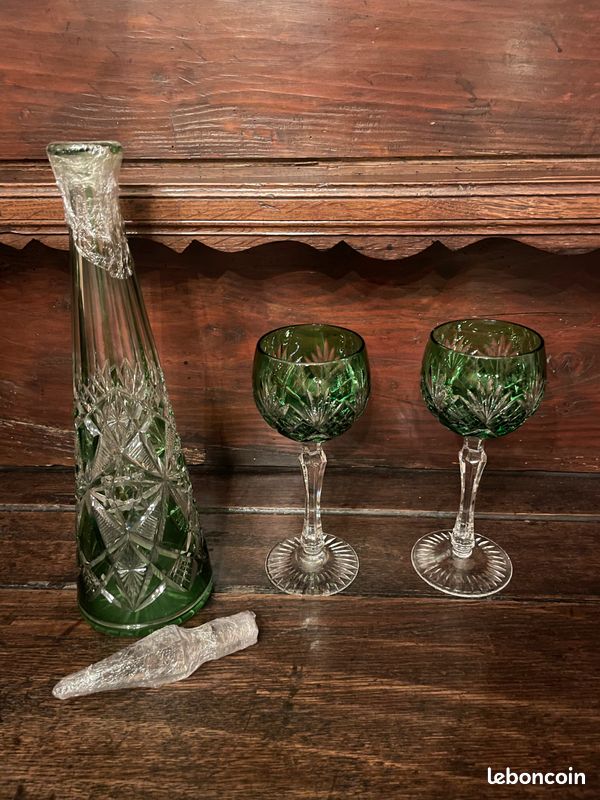 Ensemble carafe et verres Cristal St Louis (vert) (image 1)