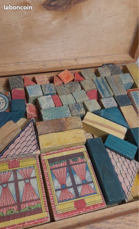 Boîte De Jeu De Construction En Bois Ancien - Contenu Complet Ou Partiel - Pour Collection