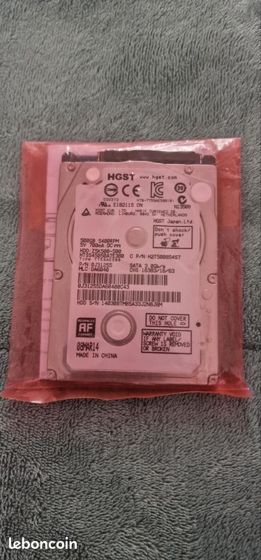 Disque Dur Interne HGST 500Go 2.5'' SATA - HTS545050A7E380 - Occasion Reformaté