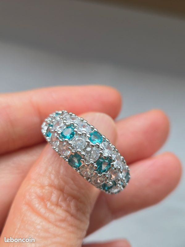 Bague Vintage Argentée Avec émaux Bleu-vert - Taille Réglable - Bijou Rare Occasion
