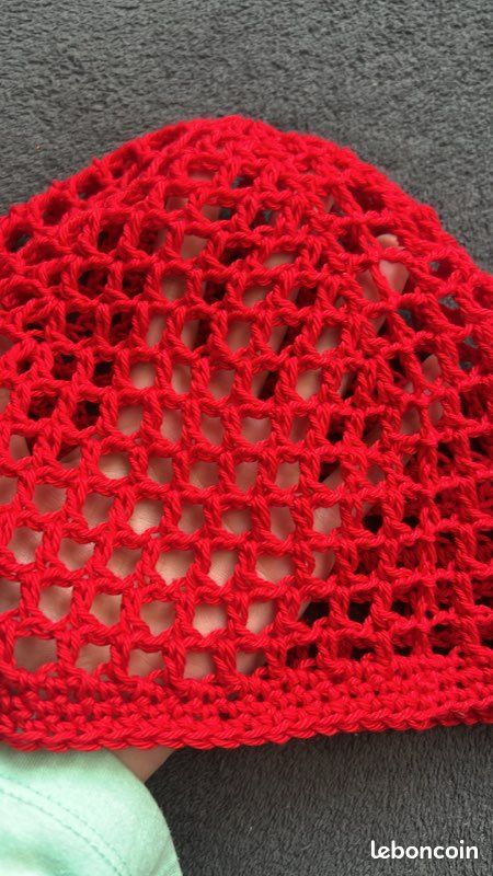 Red mesh cap coton handmade (image 5)