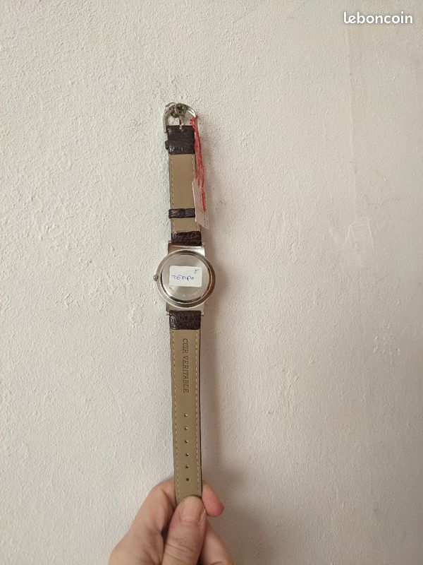 Montre Neuve avec étiquette made in France cuir véritable genuine leather bracelet marron 3 6 9 12 e (image 4)