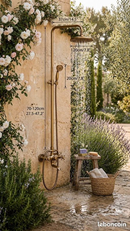 Système de douche extérieure en laiton antique, douche de jardin vintage à effet pluie, robinetterie murale extérieure, douche de terrasse méditerranéenne (image 5)