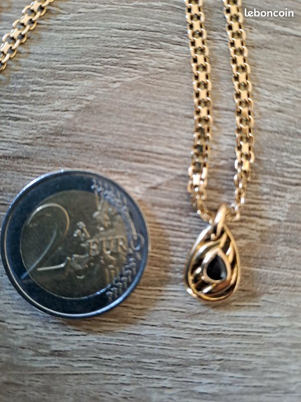Pendentif Saphir Noir Avec Chaîne Argent 925 Plaqué Or - Neuf Avec étiquettes, Pour Femme