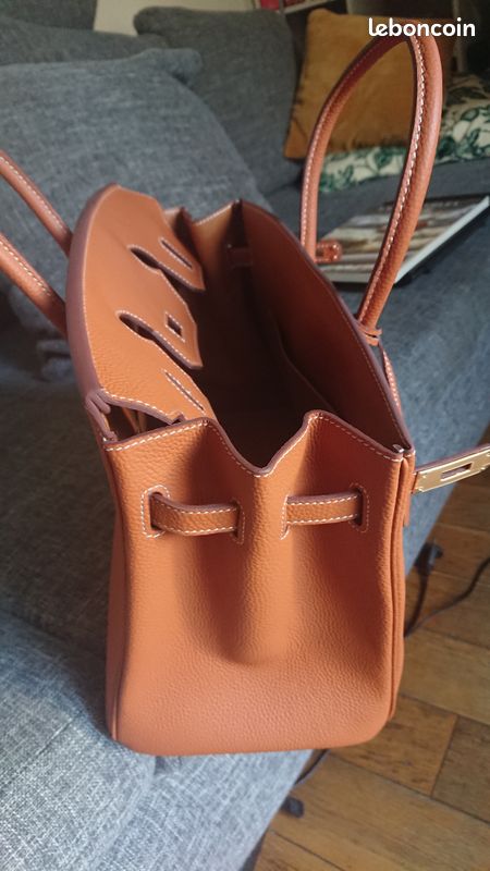 Sac à main cuir véritable marron beige 35 cm (image 4)
