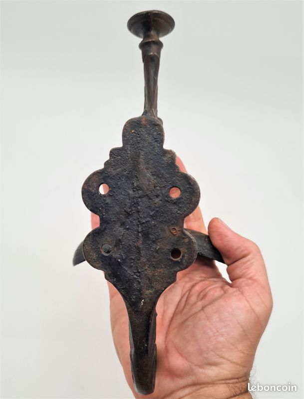 Patère ancienne, porte manteau double en fonte d'acier - déco vintage - L07 (image 9)