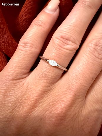 Bague Solitaire En Argent Massif Avec Zirconium - Taille 53/54 - Occasion En Bon état