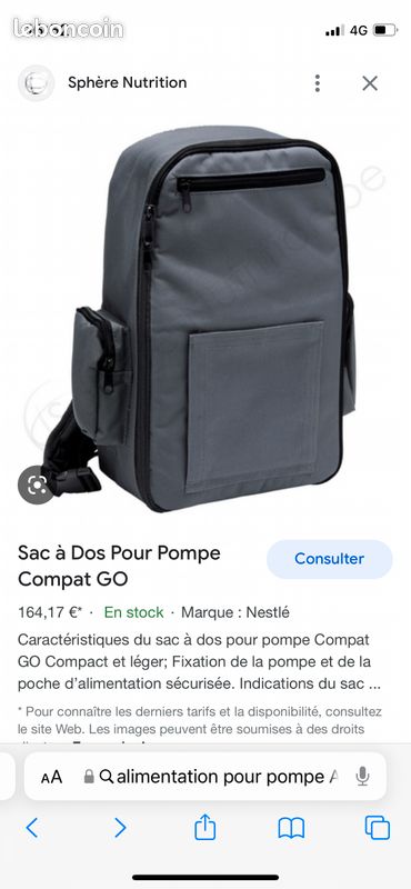 Sac à dos noir pour pompe Infinity Amika Matériel médical
