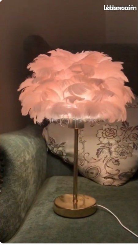 Lampe de chevet à plumes roses , chic et glamour , dimmable (image 4)