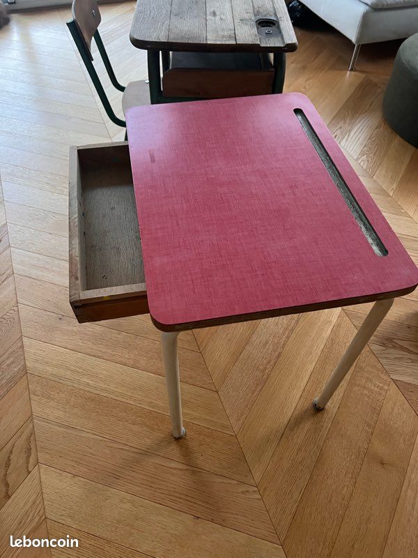 Petit bureau école vintage bois (image 1)