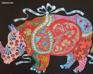 Peinture Acrylique sur Toile " Rhinocéros " (image 1)