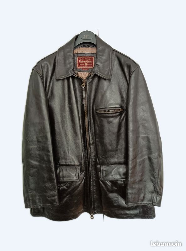 Parka homme en cuir noir (image 1)
