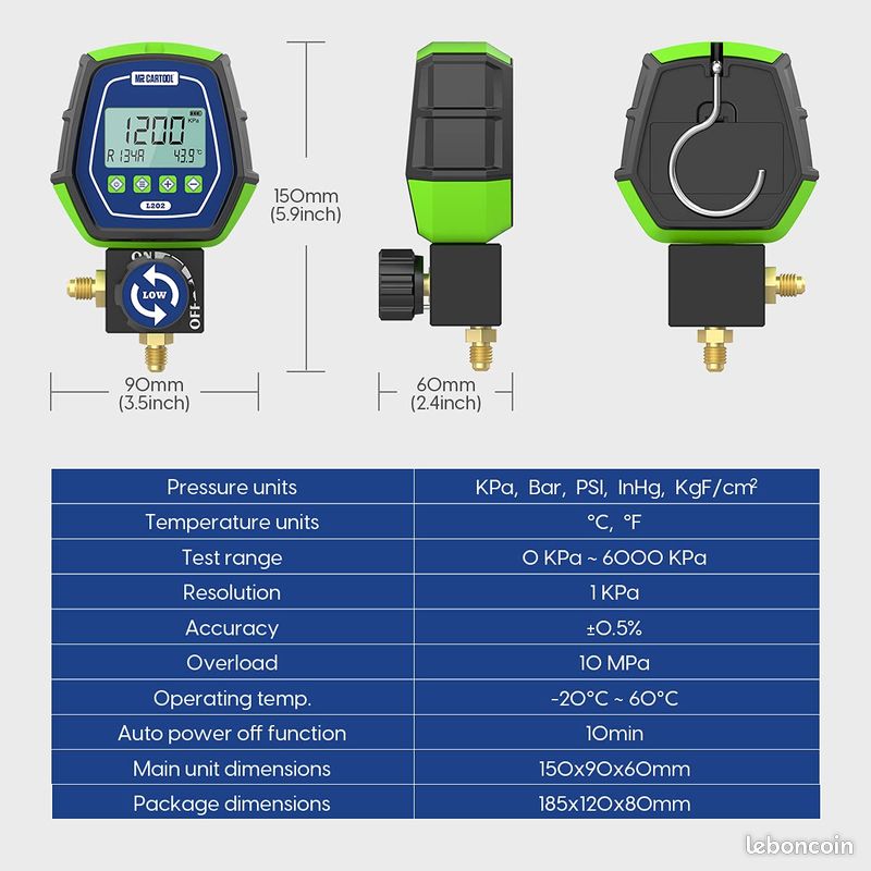 L202 Manomètre Numérique Gaz Basse Pression CVC Réfrigérant Collecteur Manomètres Numériques pour Systèmes de Réfrigération Climatiseurs R32 R410a (image 5)