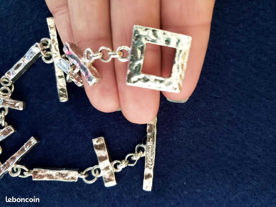 Bracelet Moderniste BICHE DE BERE En étain Argenté - Ajustable, Numéroté 14/289, Occasion Parfait état