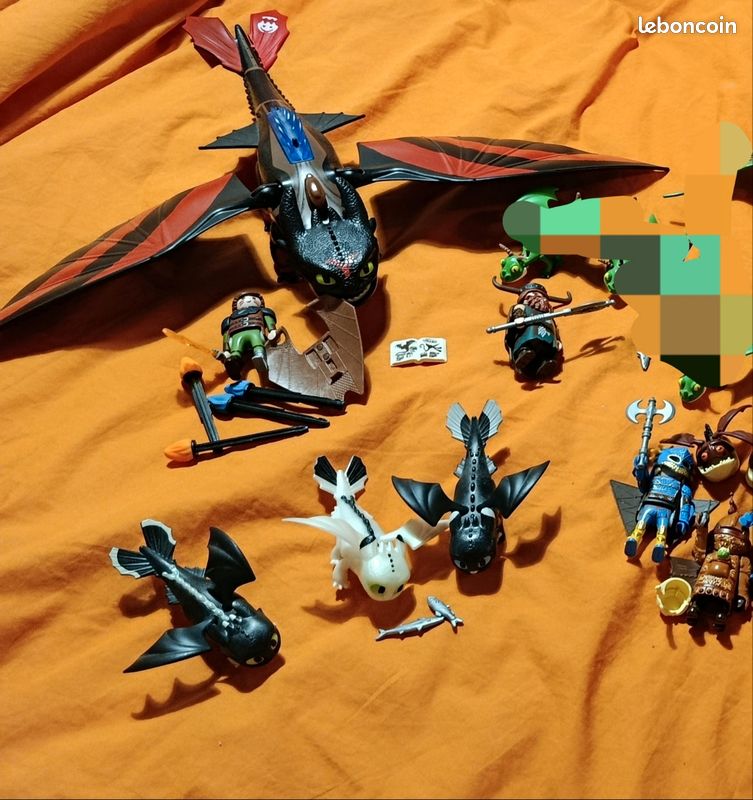LOT DE PLAYMOBIL * 5 Vikings Du Dragon Vert Et Noir + Accessoires * EUR