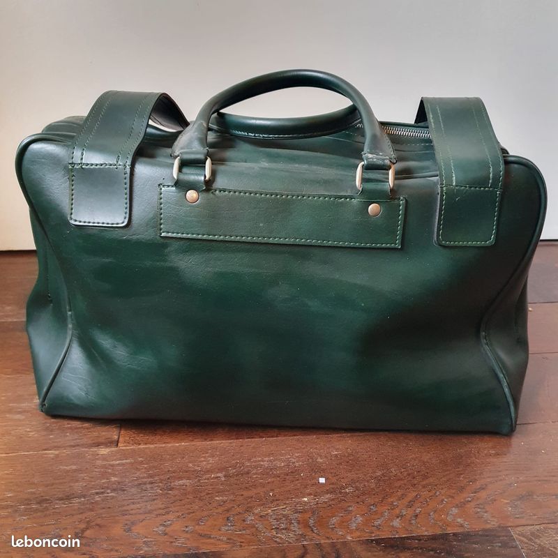 👜 Sac de voyage en skaï vert, simili cuir, weekender