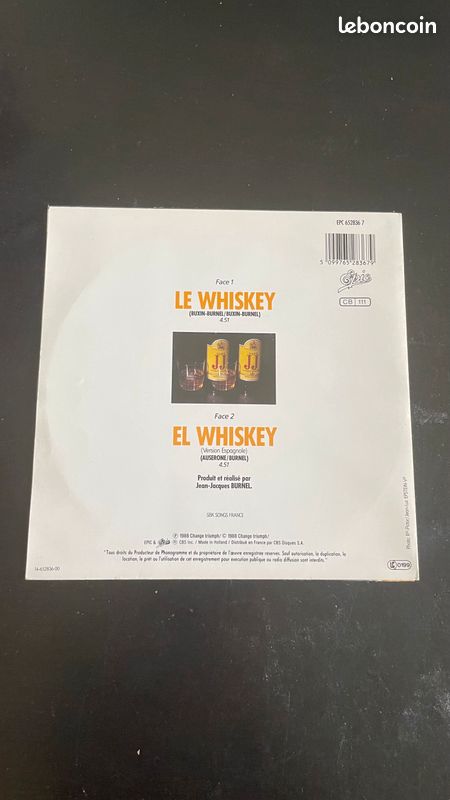 Vinyle 45 T : Le Whiskey de Jean-Jacques Burnel (image 2)