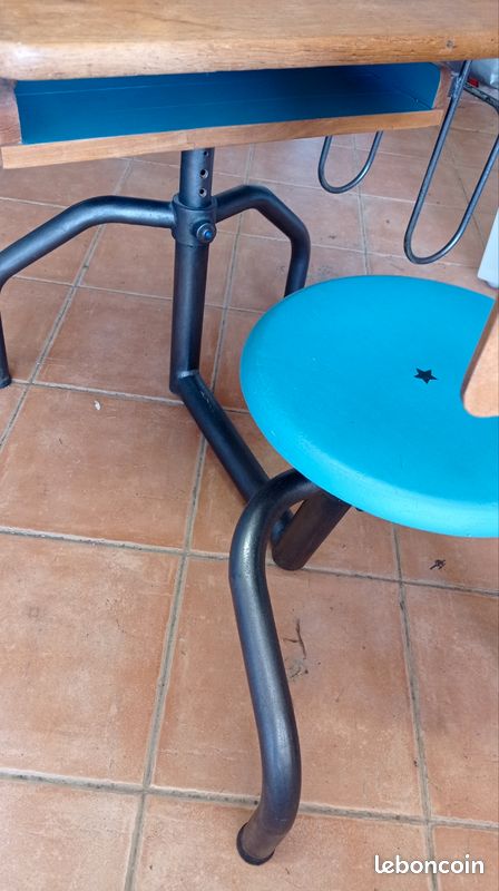 Bureau école vintage bois et métal avec chaise (image 9)