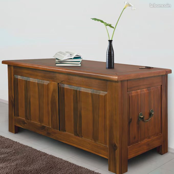 Coffre De Jardin Acacia 179L FANTASK - Boîte Rangement Extérieur 120x45x45 Cm, Siège 160 Kg, Naturel Huilé Teck