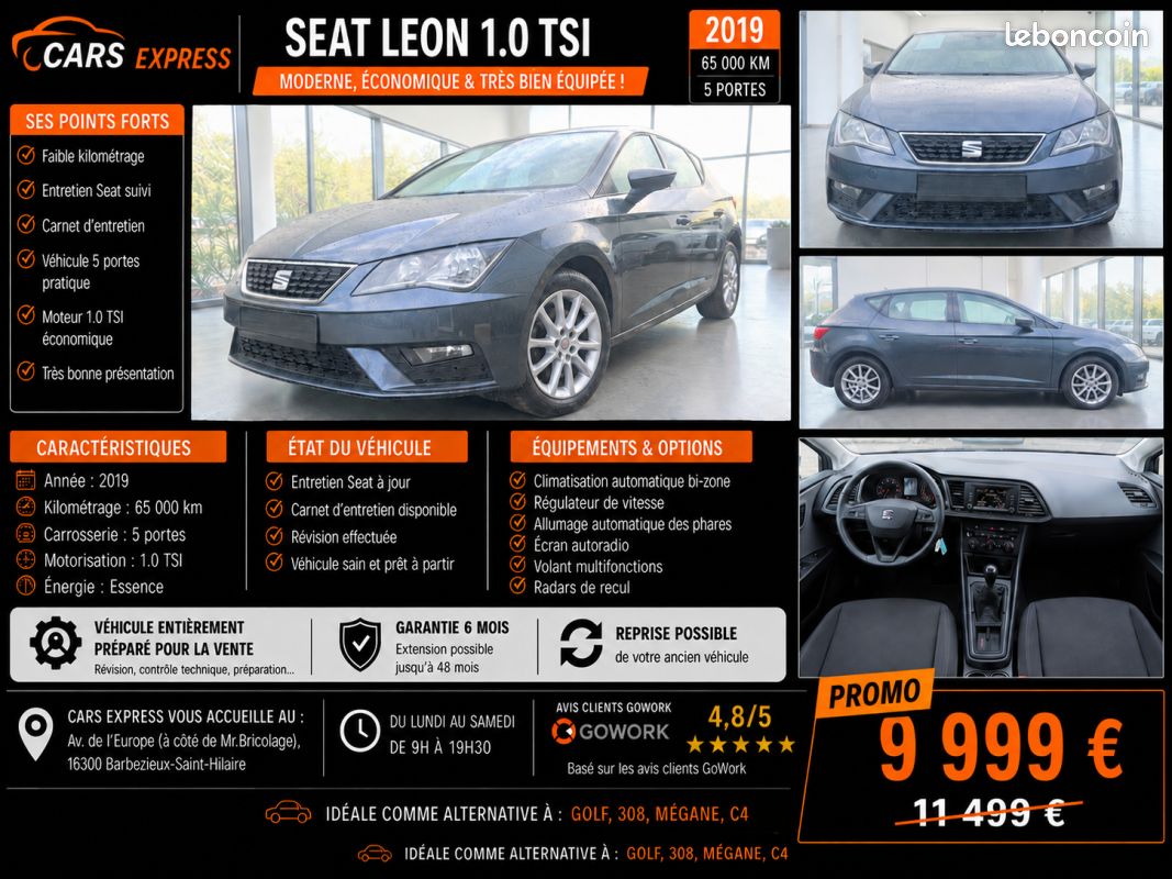 Seat leon tsi 5portes 1er main garantie 6mois etat neuf (image 1)