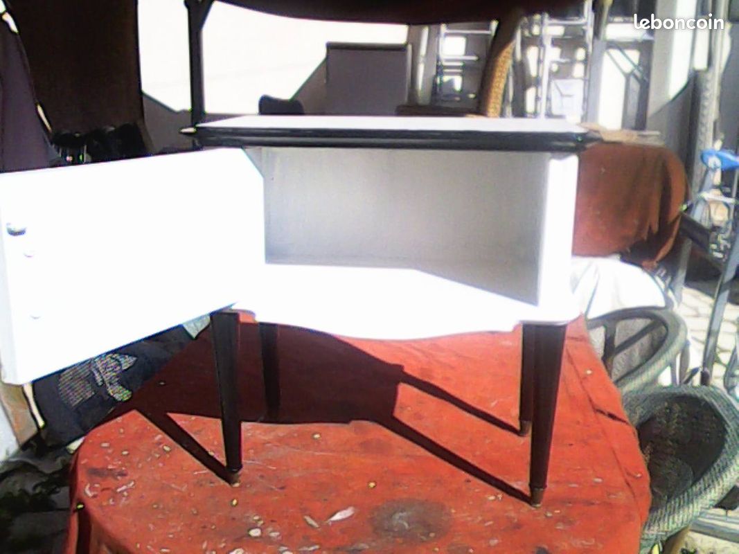 Table de Nuit Ancienne .VINTAGE Blanc & Noir (image 6)