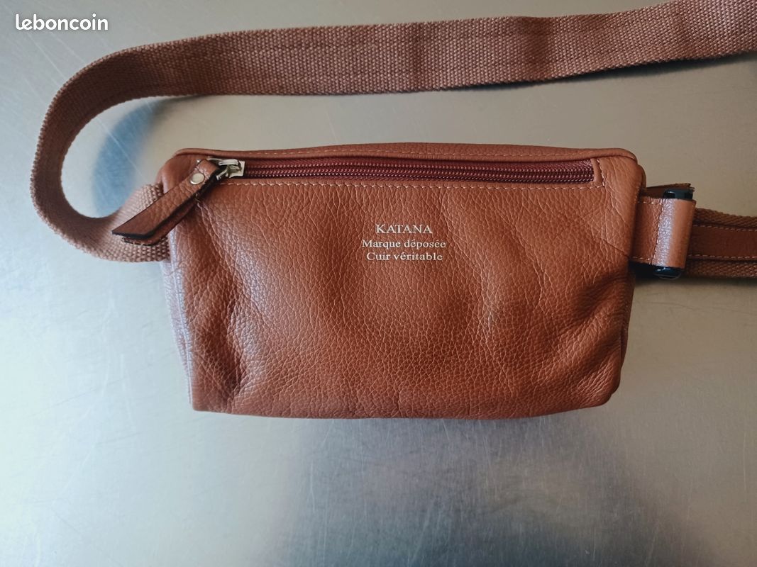 Superbe sac banane fine etroite discrète cuir camel katana (image 4)