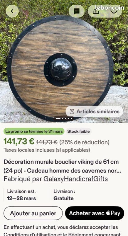 Vente Décoration Murale Bouclier Viking aspect bronze