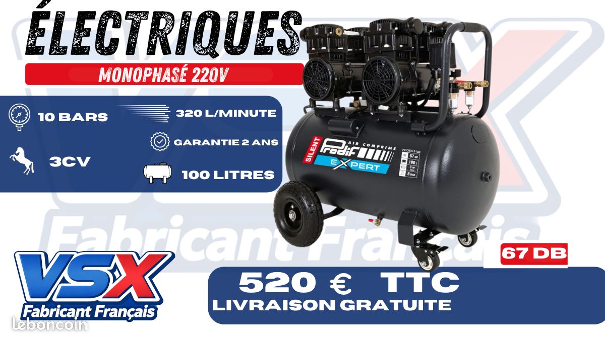 Compresseur 3CV Prodif 100 litres silencieux (image 2)