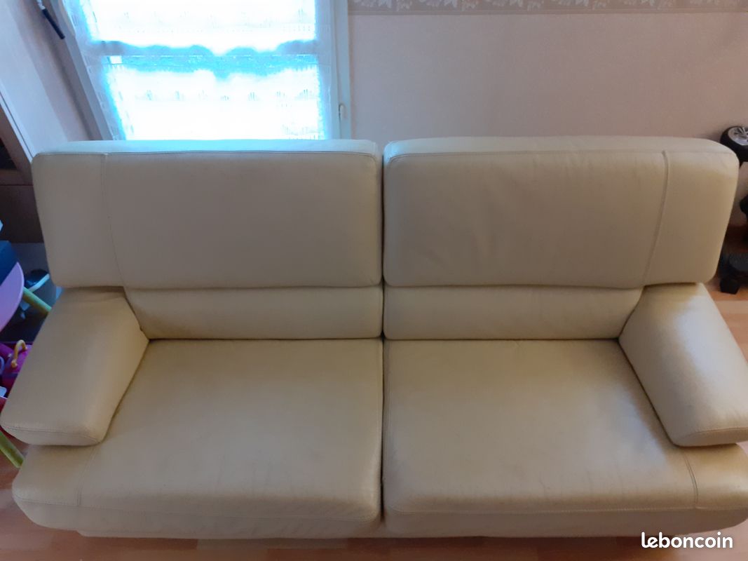 Vend canapé cuir beige (image 3)