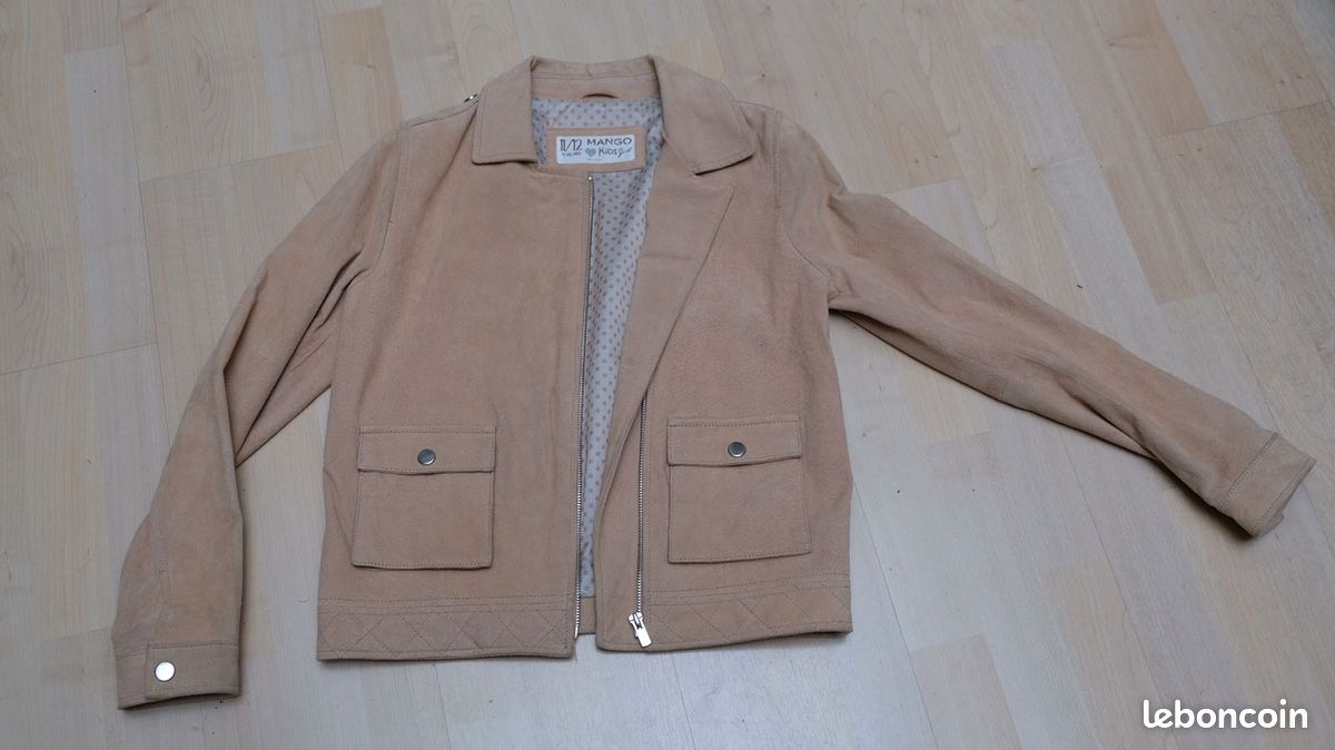 Mango Kids- Blouson fille perfecto en daim - 11/12 ans (image 1)