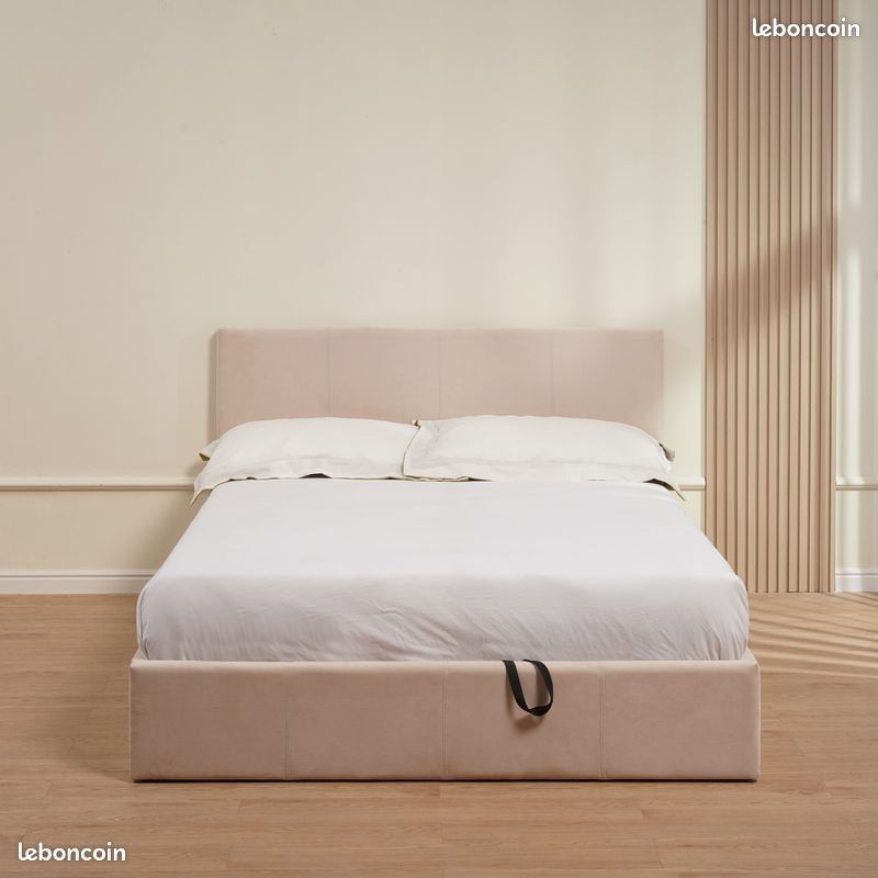 Lit avec Coffre velours bastien Noir beige Gris 140x190​⁬⁬‍‍‍⁮‍​⁯⁭⁢⁬​⁪ (image 9)