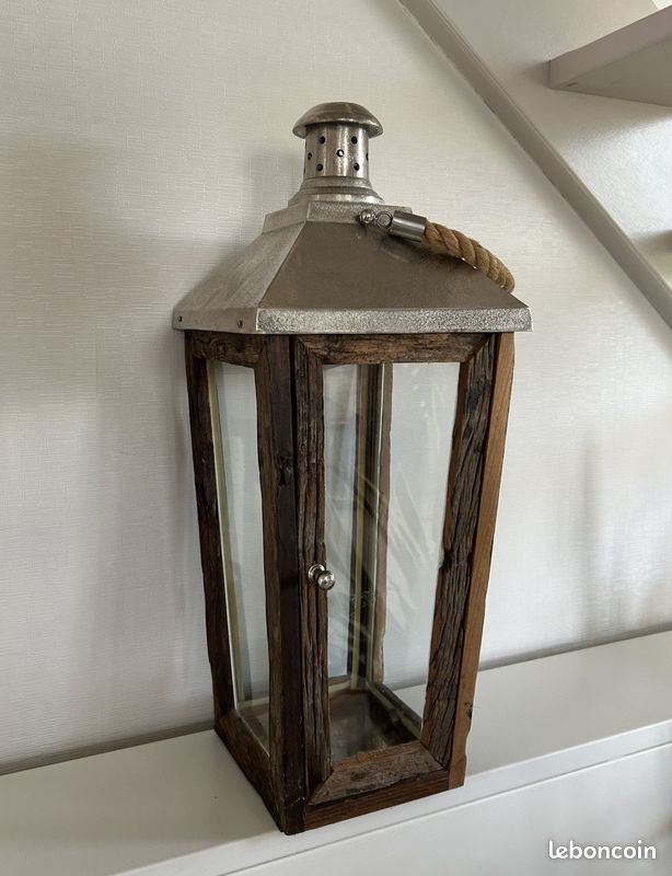 Grande lanterne bois et laiton H 65cm (image 1)