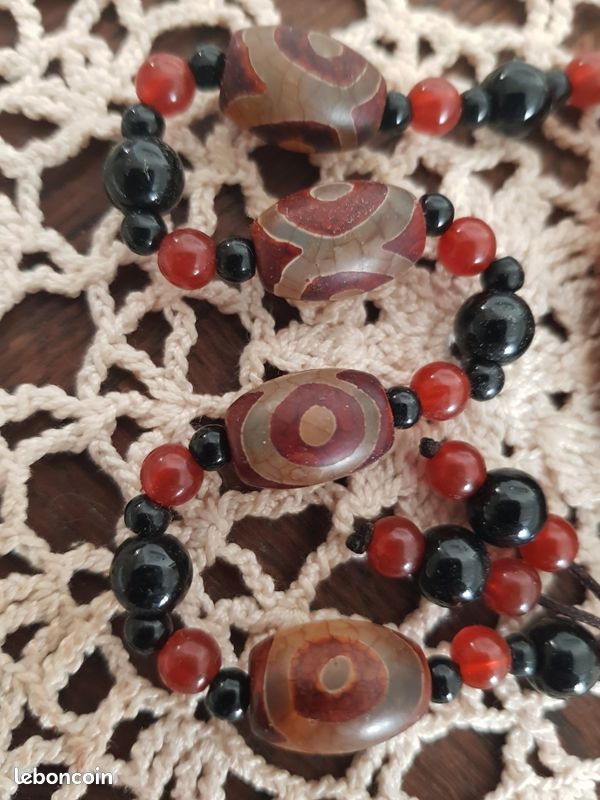 Collier pendentif 8 Eye Dzi, véritable protection naturelle des pierres