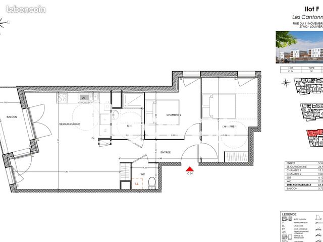 Appartement 3 pièces 61 m² · à Louviers · 61 m² · 711 €/mois