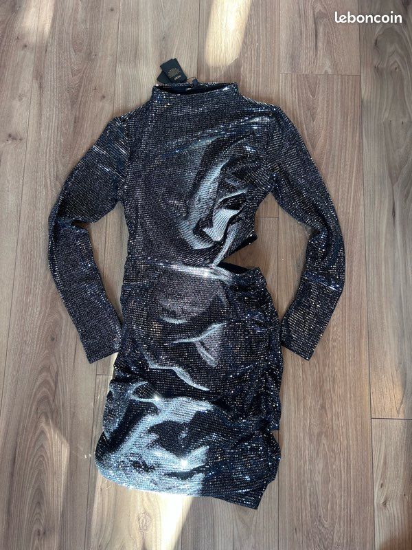 Robe à Paillettes Argentée - Taille 36 - Coton - Neuve Sans étiquette - Soirée Cocktail
