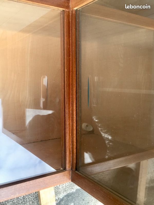 Etagère vitrine murale d'angle vintage, en bois & verre (image 6)