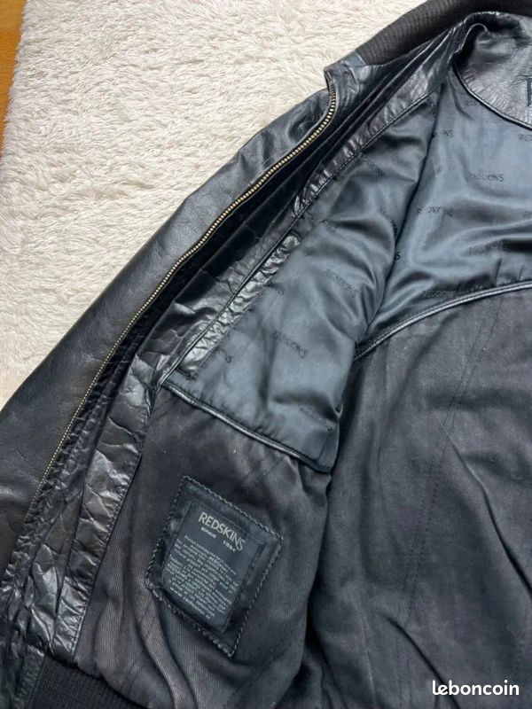 Veste Blouson cuir Redskins vintage US 90's - cuir buffle noir - XL homme (image 12)