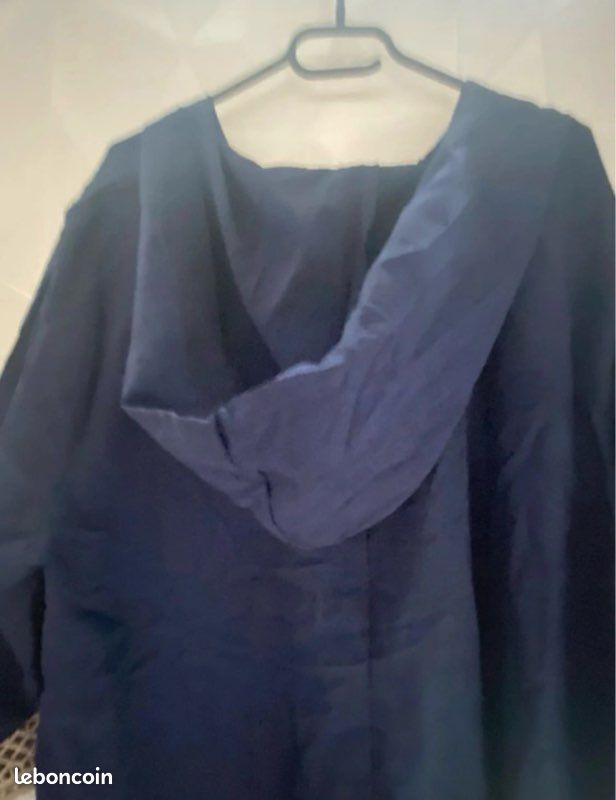Djellaba bleu broderies dorées capuche - robe orientale élégante Aïd / soirée - taille unique (image 4)