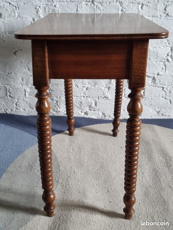 Ancien table noyer massif pieds tournes louis philippe (image 3)
