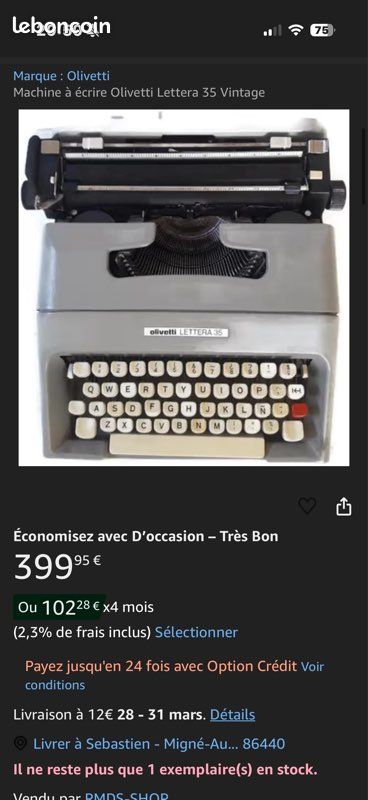 Machine à écrire vintage collector Olivetti LETTERA 35 (image 6)